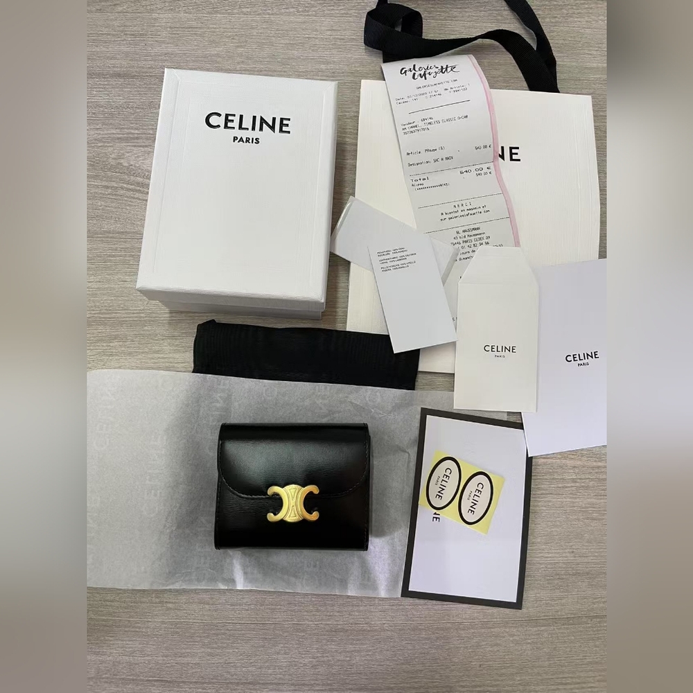 Celine Small Flap Wallet Triomphe in Shiny Calfskin